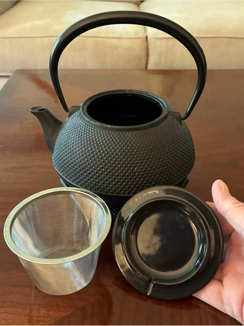 VTG 12pc Kotobuki Japan tetsubin Cast Iron Tea Set-hobnail, 4 leaf saucers, cups